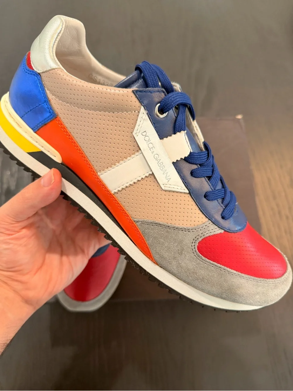 Dolce & Gabbana Red, Blue, Gray Multicolor Leather & Suede Sneakers D&G 9 US 10